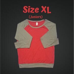 Juniors XL Red Raglan Light & Comfy Long Sleeve Top